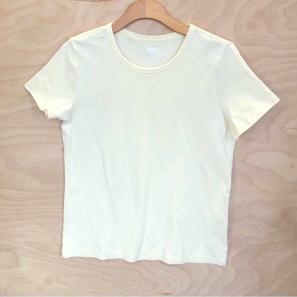 Lands' End Crew Neck Tee in Pale Yellow 100% Cotton Womens Sz L